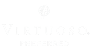 Virtuoso Preferred logo with a white spiral globe above the word VIRTUOSO and PREFERRED on a black background