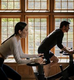 Fitness class with stationary bikes