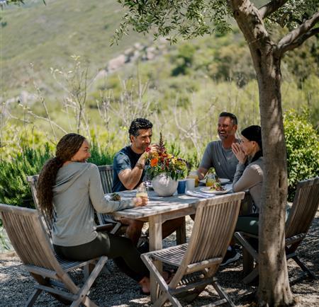 people eating around outdoor table