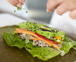Rice paper wrap with fresh seasonal veggies and a dipping sauce