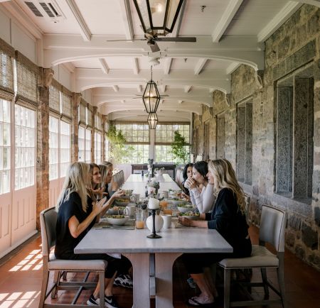 A group dining indoors