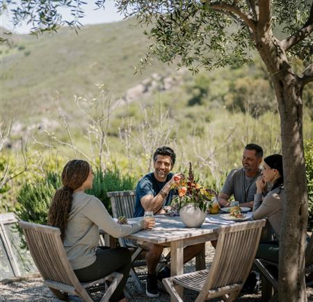 A group dining outdoors